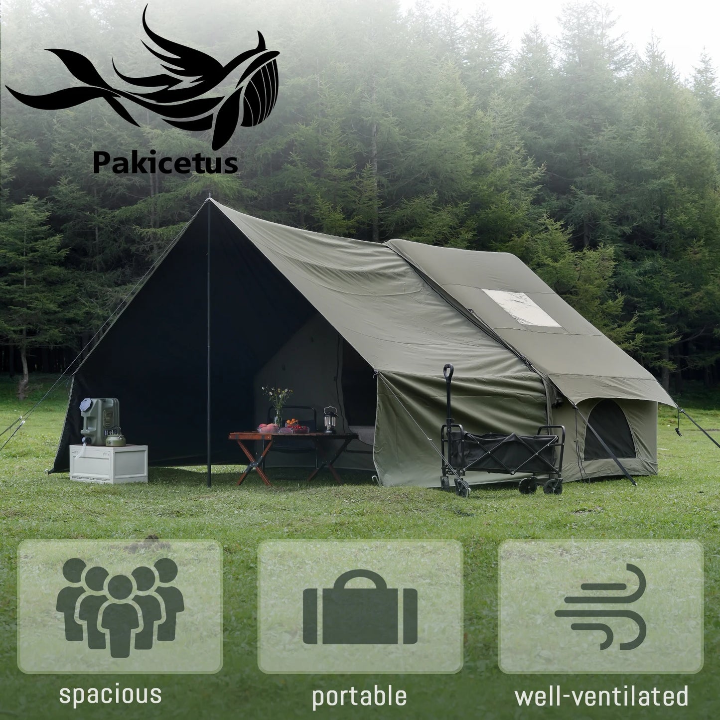 PAKICETUS Upgraded Inflatable Camping Hunting Visualization Tent, No Assembly Luxury Glamping House, Easy Setup With Air Pump, Tear Resistant Mesh Zipper, 5-8 Person All Season Outdoor Tent