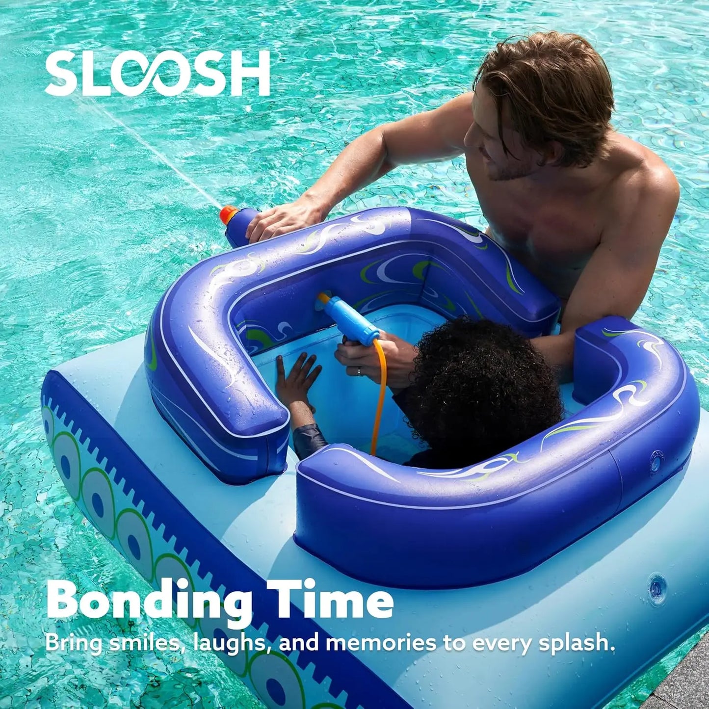 Altrek Store SLOOSH Inflatable Tank Pool Floats Kids, Pool Floaties Swimming Tank with Water Gun, Water Fight Toys, Inflatable Battle Fun for Summer