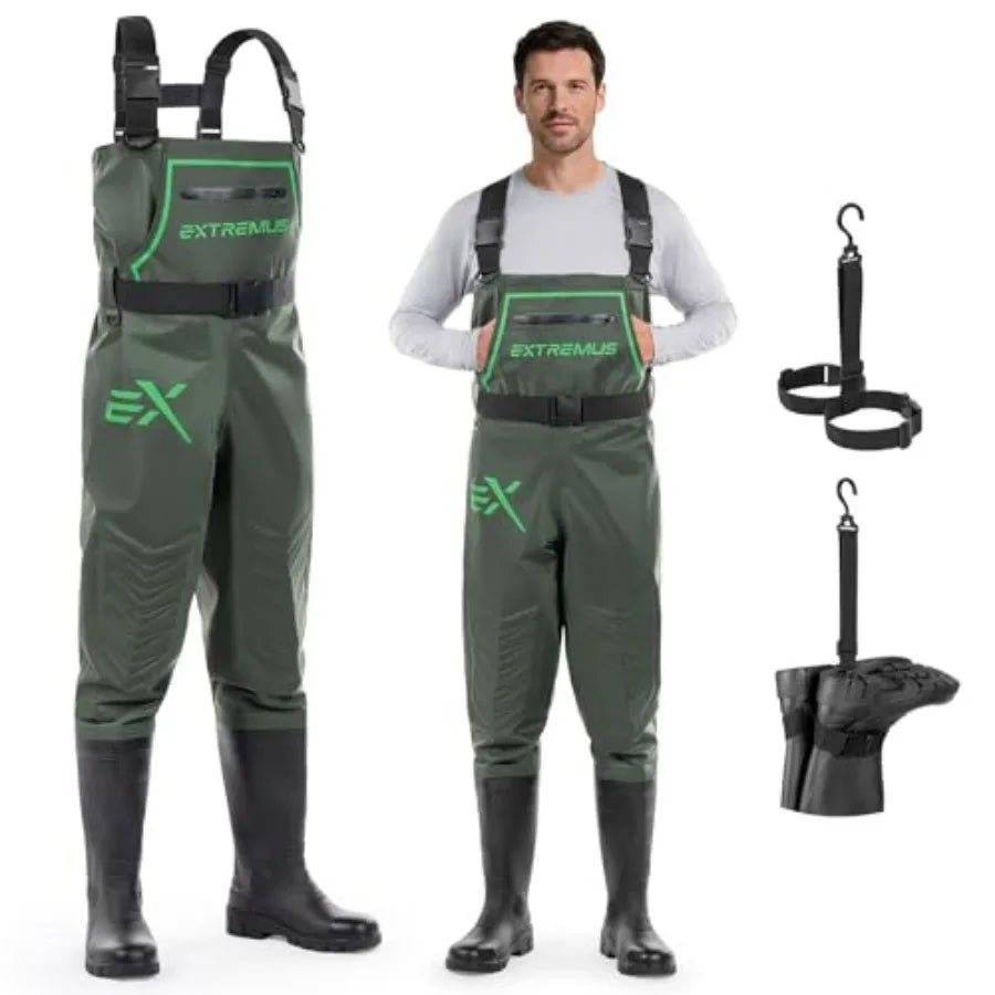 MarshPro Fishing Waders for Men, 0% Waterproof PVC Chest Waders with Slip-Resistant Boots