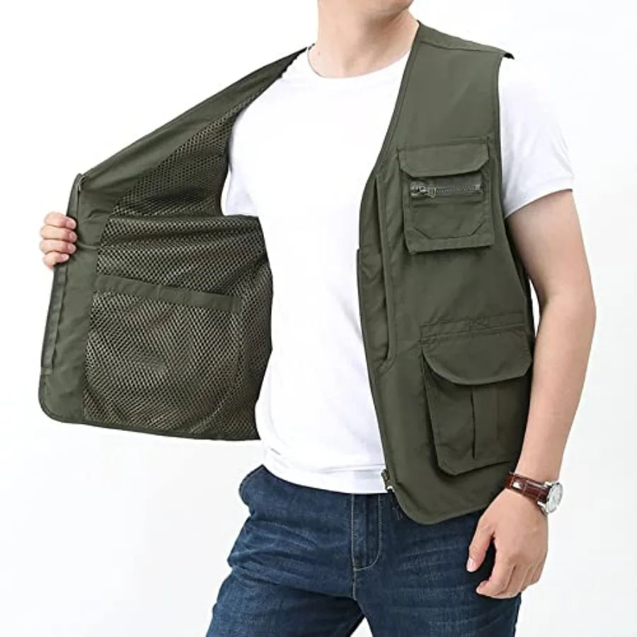 Perbai Men's Utility Fishing Vest Outdoor Summer Lightweight Work Photo Safari Cargo Vest
