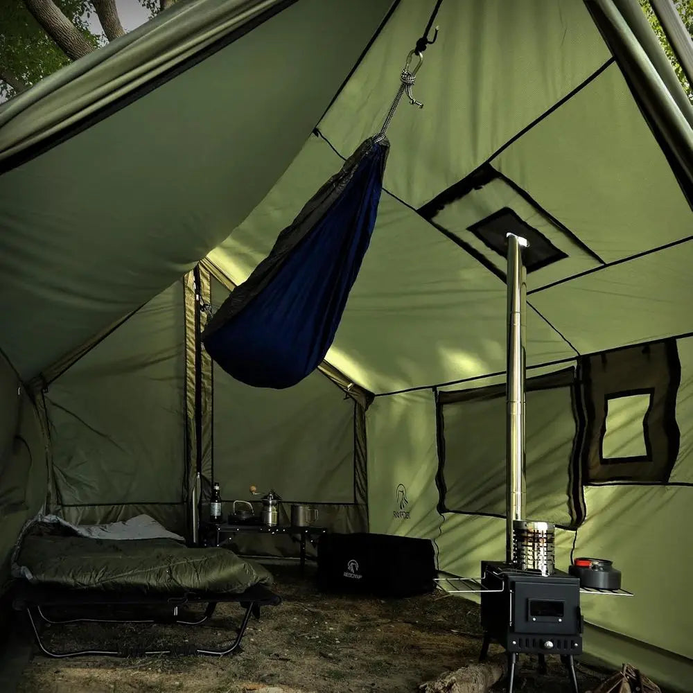 Durable 4-Season Hammock Tent with Stove Jack, Waterproof & Windproof, Ideal for Camping, Hiking, and Hunting