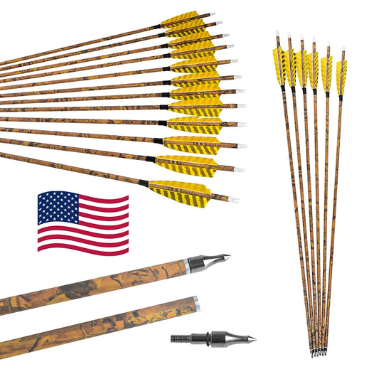 12pcs Archery Arrows 31.5 Inch Spine 500 Mixed Carbon with 4 Inch Turkey Feathers 100 Grain Tips for Compound Recurve Bow Outdoor Hunting