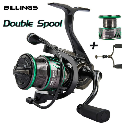 BILLINGS Spinning Reel 6KG Max Drag Double CNC Aluminum Spool 5.1:1 Gear Ratio Double Rocker 5+1BB Durable Professional No Gaps Fishing Reels for Freshwater