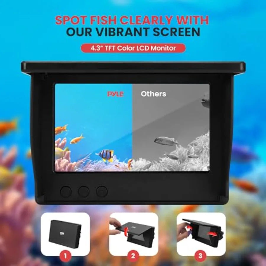 Digital Marine Camera Monitor System IP68 Waterproof Fish Finder with 12 Infrared LEDs, 4.3 TFT LCD, Removable Sun-Visor, Up to