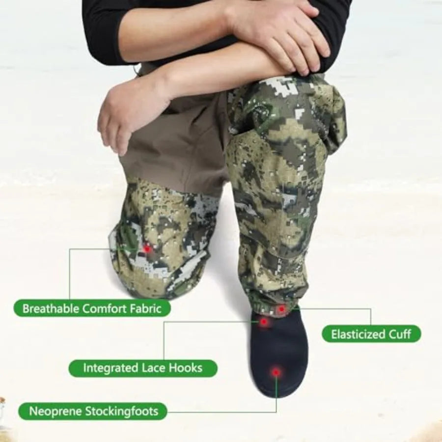 Camo Outdoors Breathable Stockingfoot Waist High Fishing Waders in Olive Green with Quick-Dry Fabric and Reinforced Sole for En
