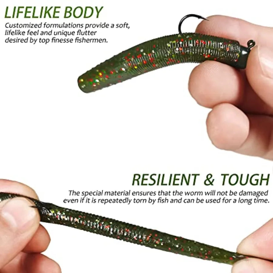 Ned Rig Jig Heads TRD Stick Worms Kit, 60, 35 Pack Ned Rig Lures Mushroom Jigs Finesse Soft Plastic Baits for Bass Fishing Fres