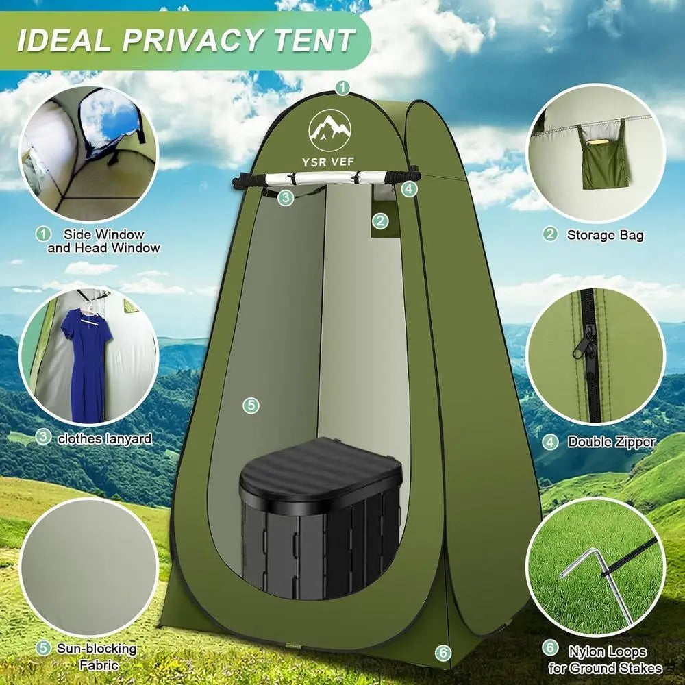 Portable Toilet Kit, Camping Toilet with Pop-Up Privacy Tent and Poo Gel Toilet Bags, Washable Portable Outdoor Showers Changing