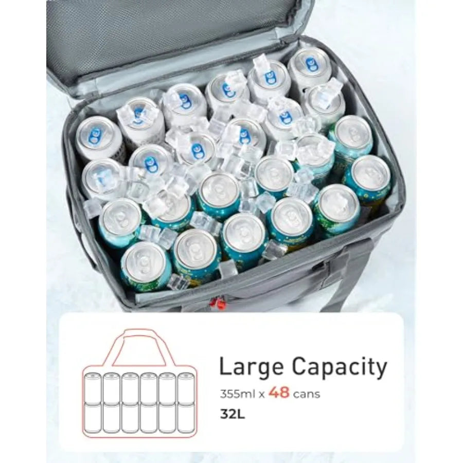 Soft Sided Cooler Bag Insulated 30/48/60 Cans, Large Collapsible and Leakproof Ice Chest for Picnic, Beach, Camping, Travel