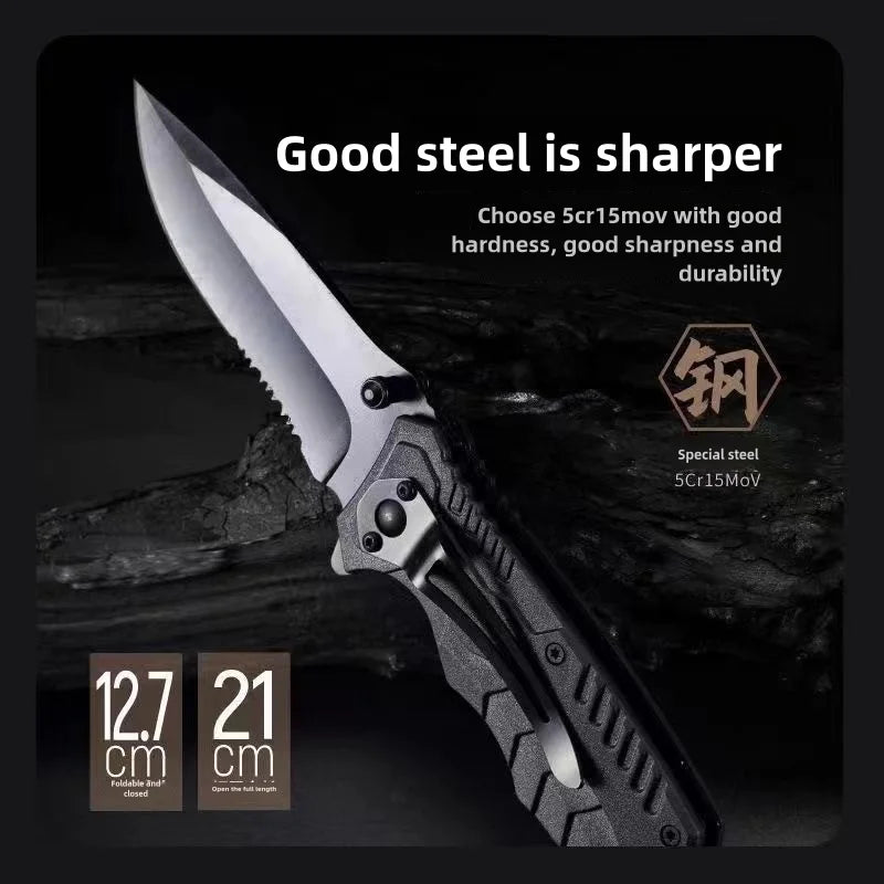 Multi functional outdoor camping knife with safety lock, foldable blade and sharp pocket tactical knife, suitable for fishing