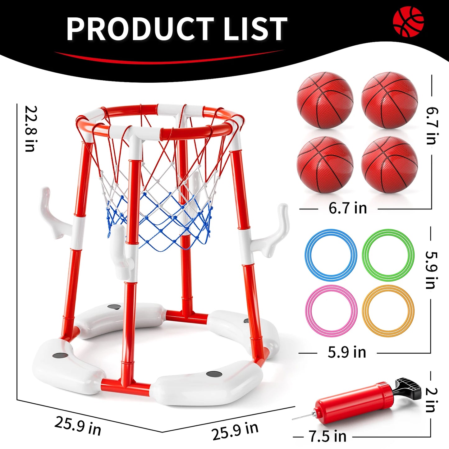 Summer Pool Basketball Hoop Toys, Floating Basketball Pool Game Swimming Floats Toys With 4 Balls Outdoor Indoor Water Play Toys