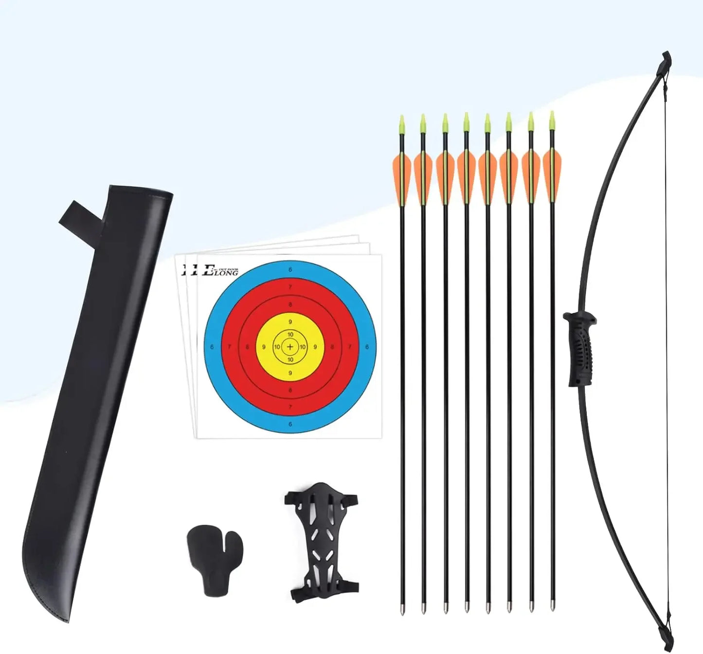 Recurve Bow and Arrow Set Outdoor Junior Archery Beginner Training Includes 8 Arrows, Armguard, Quiver, Target Face, Finger Tab