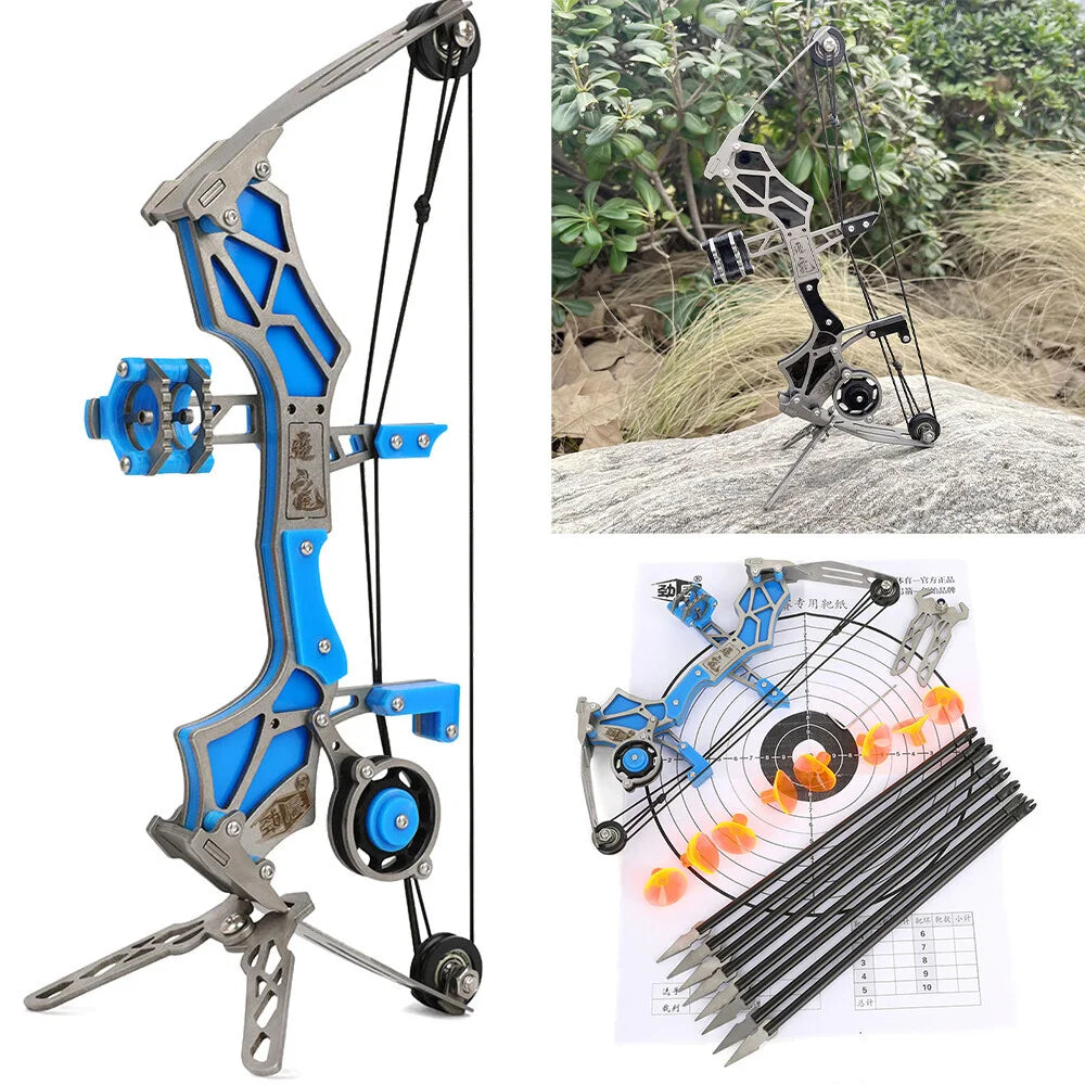 Compound Mini Bow 12lbs 12pcs Arrows Stainless Steel 20-30m Range Small Pulley Bow for Indoor Outdoor Entertainment Gift