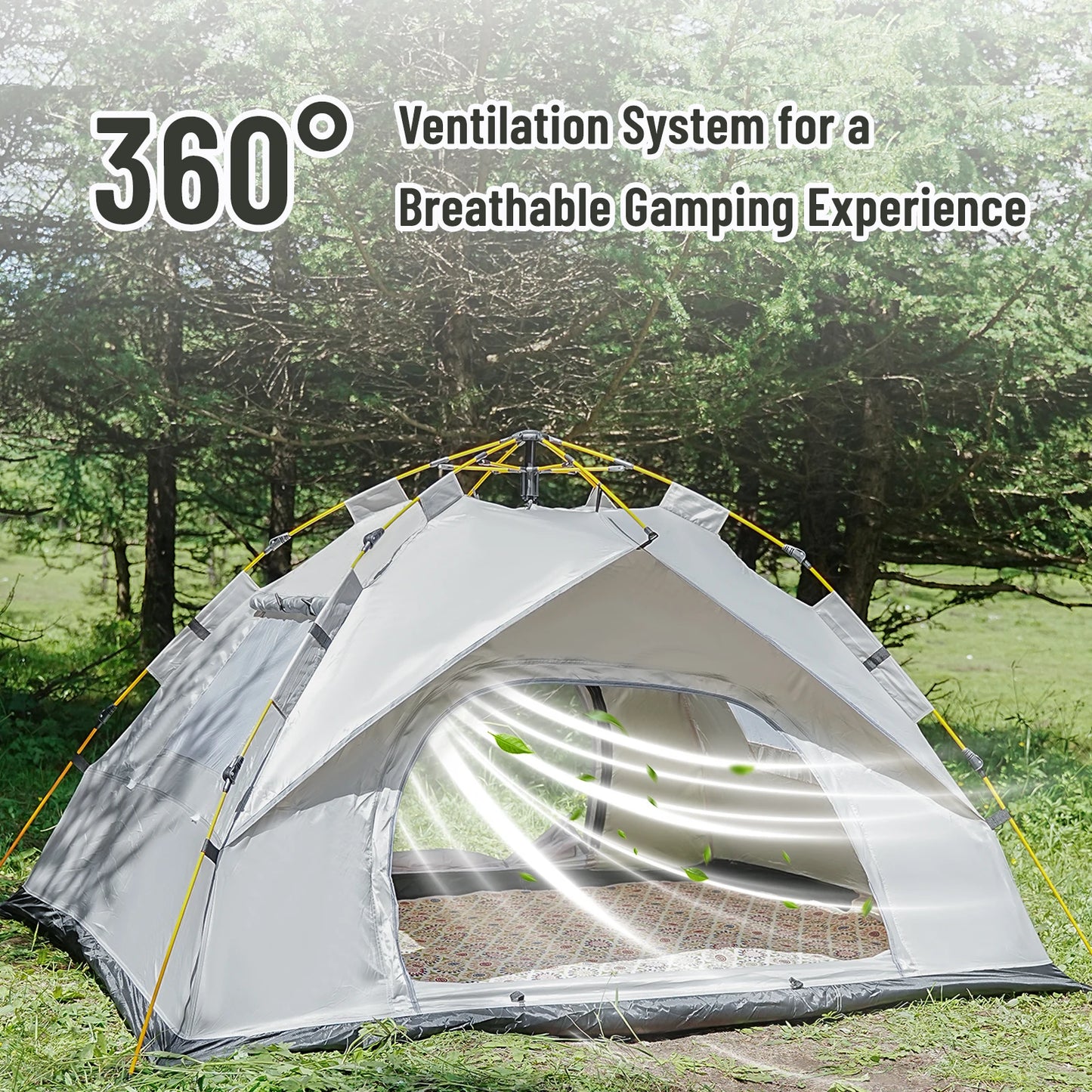 Large Auto-Pop Silver Shelter - Portable Instant Sun & Rain Tent for 3-4 People, Perfect for Beach, Camping & Travel