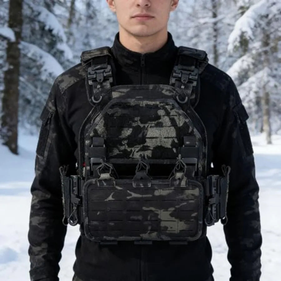 YAKEDA Tactical Outdoor Vest for Men/1000D Nylon Quick Release Laser-Cutting Modular Lightweight Vest