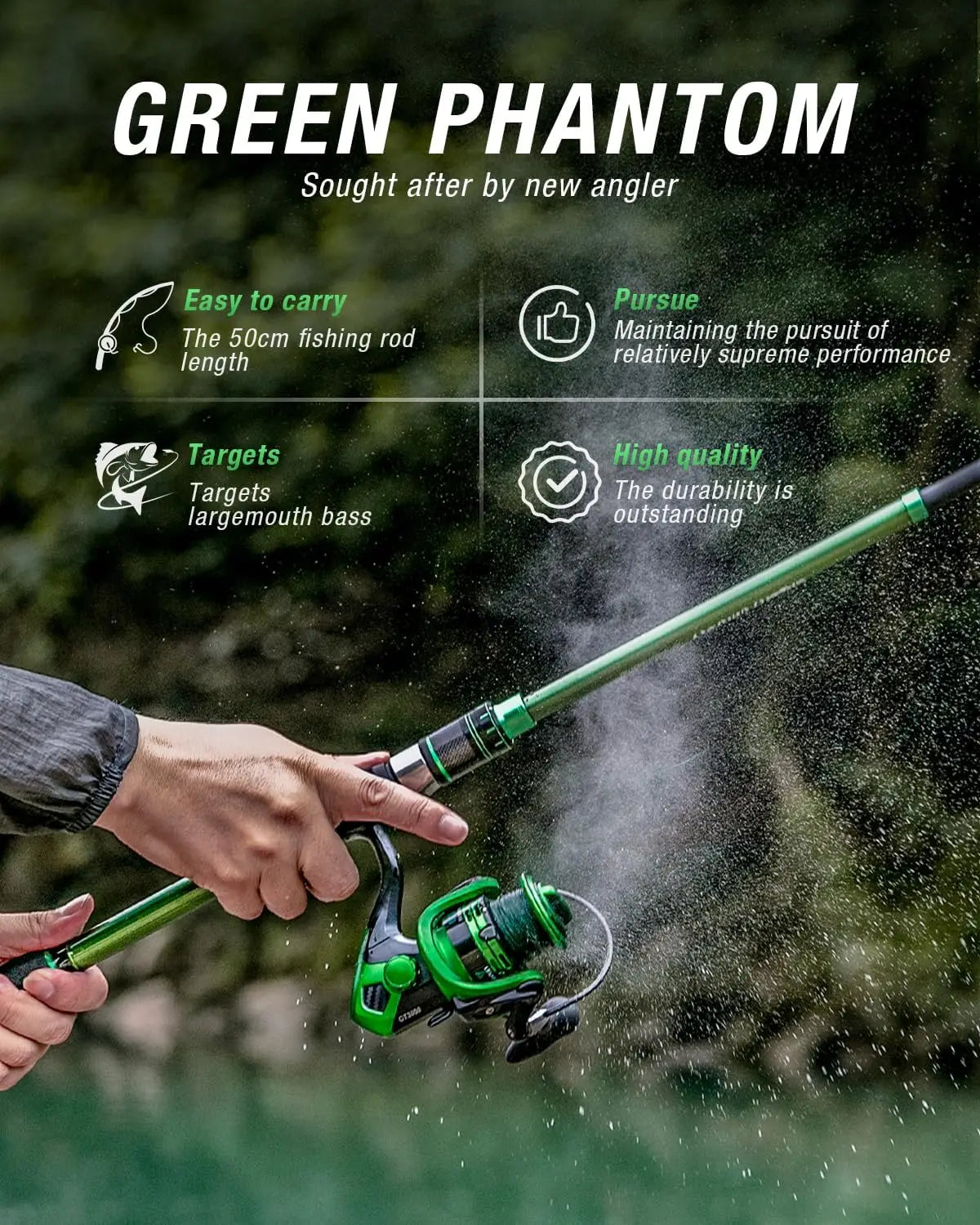 Telescopic Fishing Rod & Reel Combo Graphite Portable Travel Kit with Carrier Bag for Freshwater Saltwater