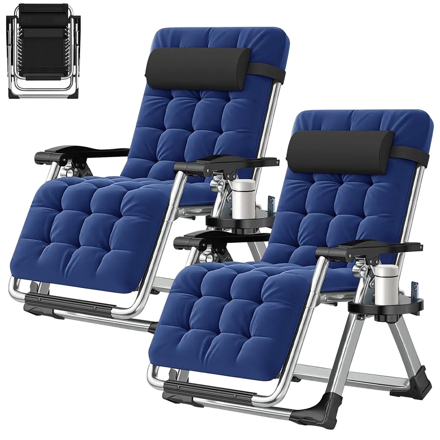 2 Pack Zero Gravity Chair, Outdoor Lounge Chairs Sun Loungers with Removable Cushion,Headrest,Cup Holder,Reclining, Customized