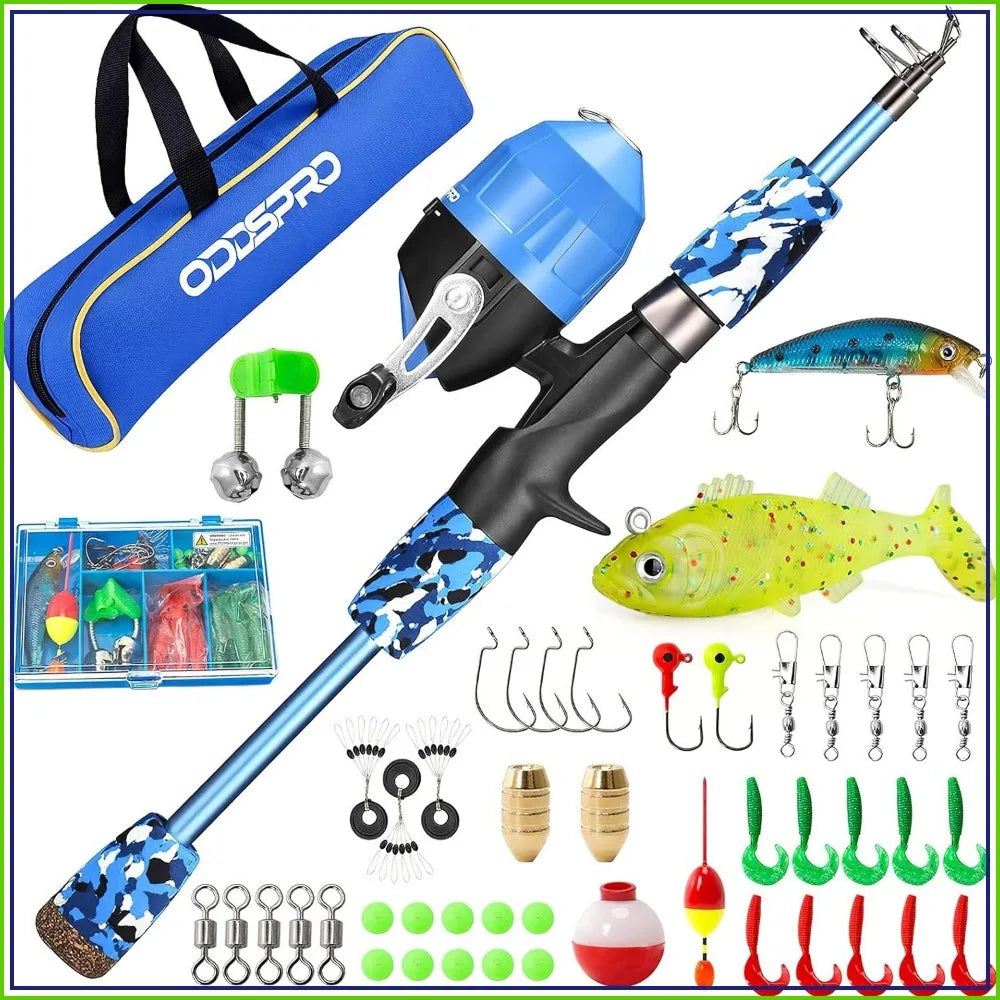Kids Fishing Pole Pink, Portable Telescopic Rod and Reel Combo Kit with Tackle Box for Girls Youth