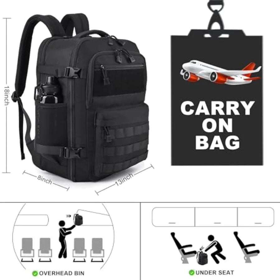 TSA Approved Carry On Backpack, Extra Large Tactical Travel Backpack for Men, Airplane Approved Weekender Bag, Water Resistant