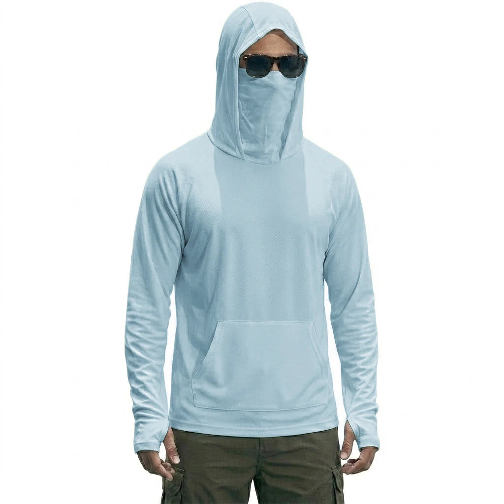 UPF50+ Performance Hoodie Summer Man Long Sleeve T-shirts Casual Shirt Sunscreen Ice Silk Tops Sun Running Quick Dry Hiking Tee