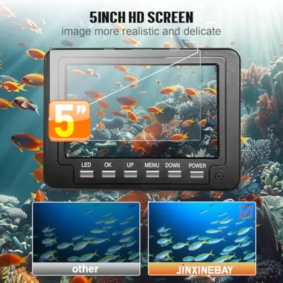 Underwater Fishing Camera for Ice Fishing, Portable 5 LCD, PVC Housing, Black, USB-C Charging, 3-Grade IR Lighting, 4X Zoom, 10
