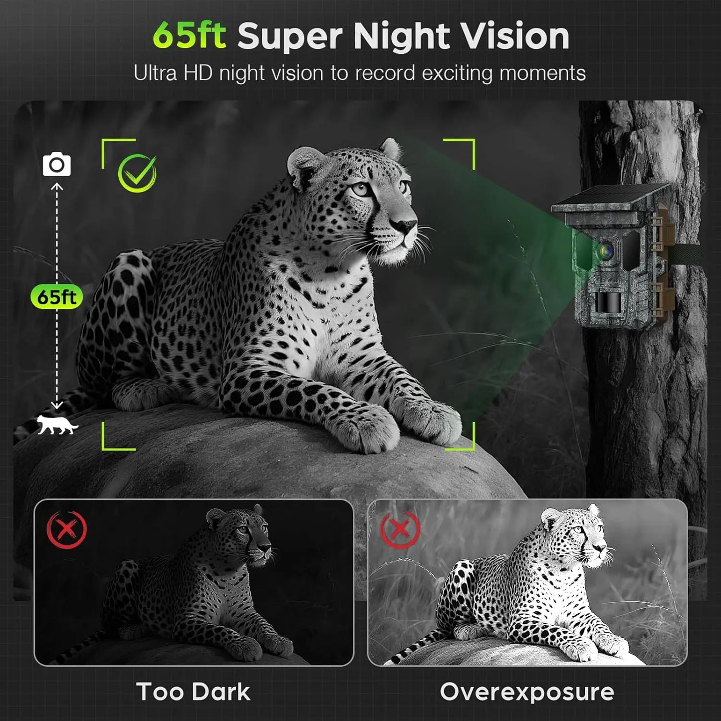 Rechargeable 4K 64MP Trail Cam with Night Vision Motion Activated Waterproof IP66, 0.1s Trigger Game Cam with 850nm Low Glow