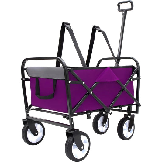 Outdoor Multi-Purpose Wagon Cart with Strap System, Supports 225lbs, for Shopping, Camping, Beach, Sports, Garden, Purple