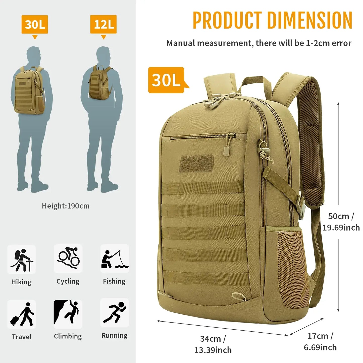 10L Compact Outdoor Backpack For Hiking Camping Trekking Travel