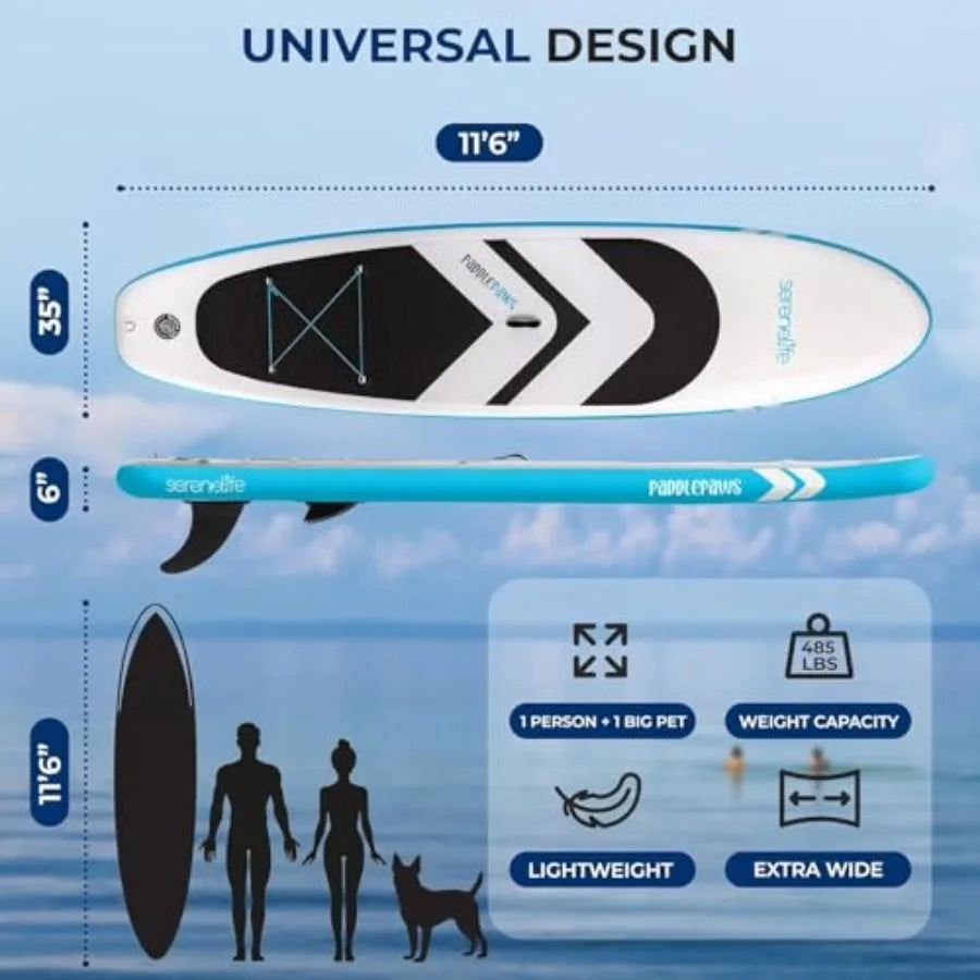 XL Inflatable Stand Up Paddle Board for Pets and Adults Extra-Wide Stable Design Gray/Blue EVA Non-Slip Deck Pad 440/485 lbs Ca
