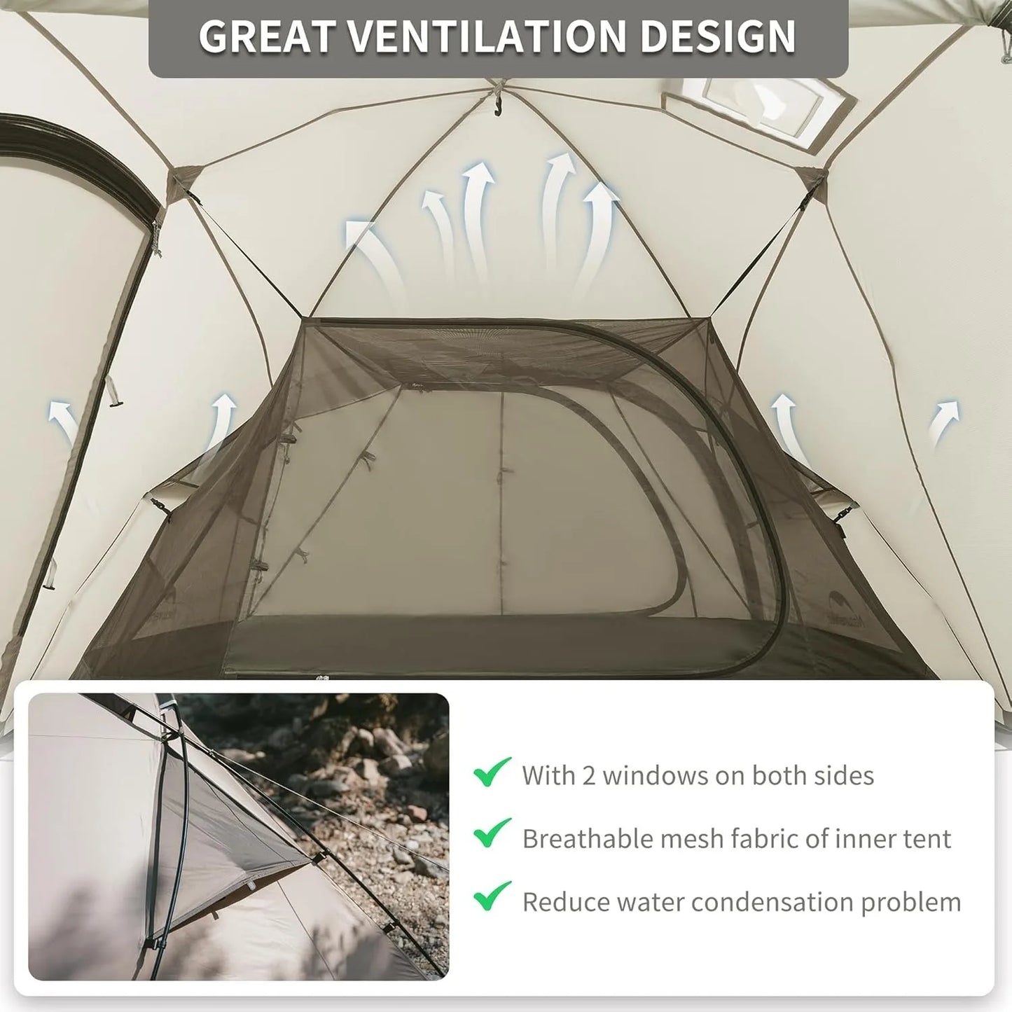 Naturehike Massif Hot Tent with Stove Jack Waterproof Windproof 4 Season Tent 2 Person Cold Weather Winter Tents for Camping