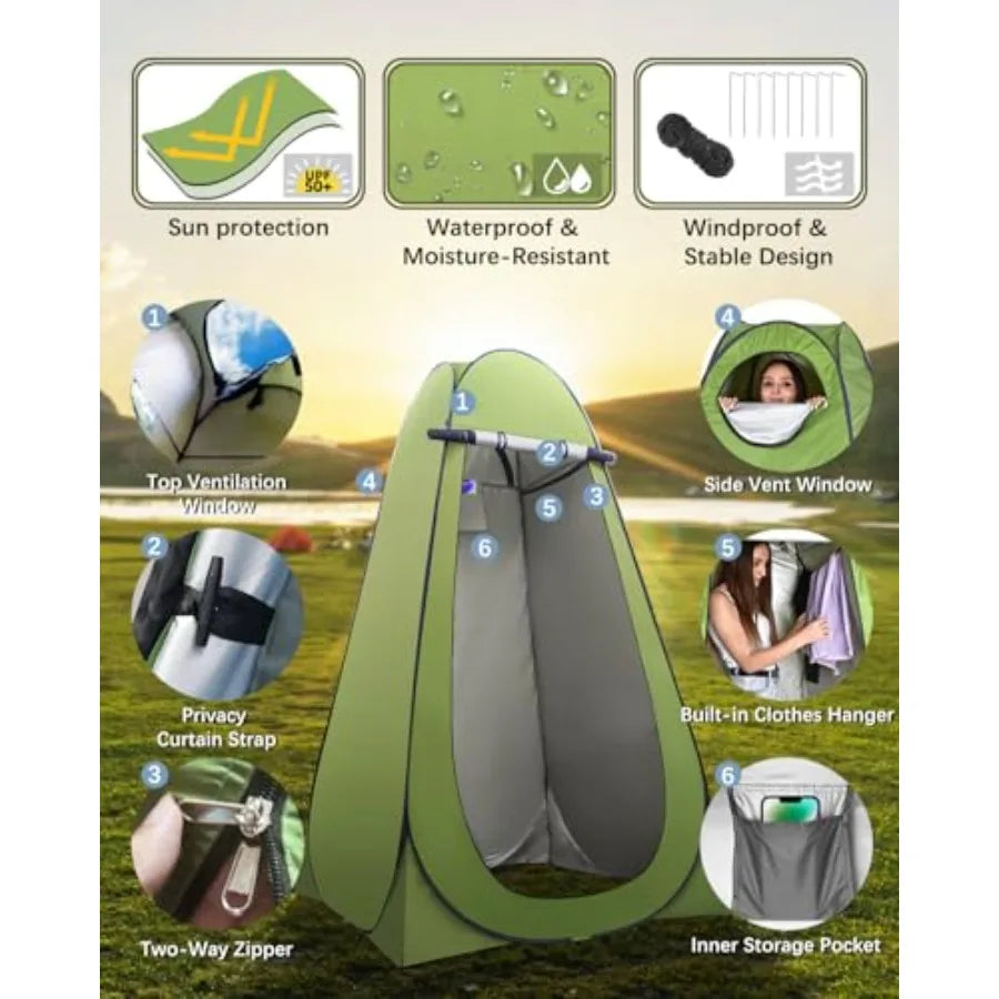 Portable Toilet with Pop-Up Privacy Tent, Camping Lantern, Compact Travel Toilet with Lid, Waste Bags and Gel Packs Outdoor, RV