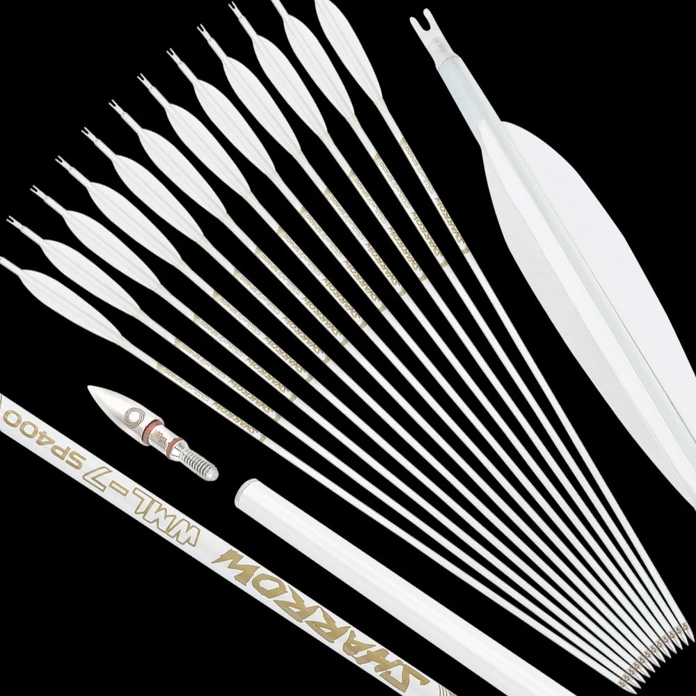 6pcs Archery Pure Carbon Arrows Color Feather Spine 500 Arrow Shaft +/- 0.003 Recurve Compound Bow Hunting Shooting Target Arrow