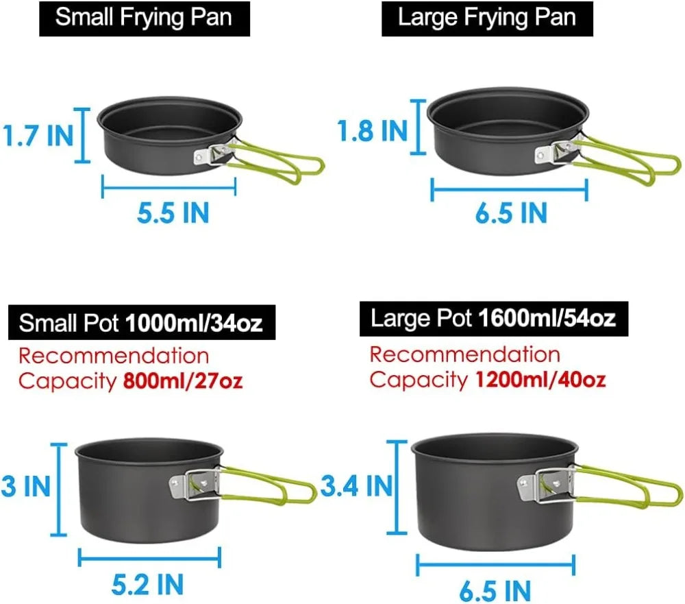 Non-Stick Camping Cookware Set - Lightweight, Portable 11-Piece Mess Kit with Pots, Pan, Bowls, and Storage Bag for Outdoor Hiking