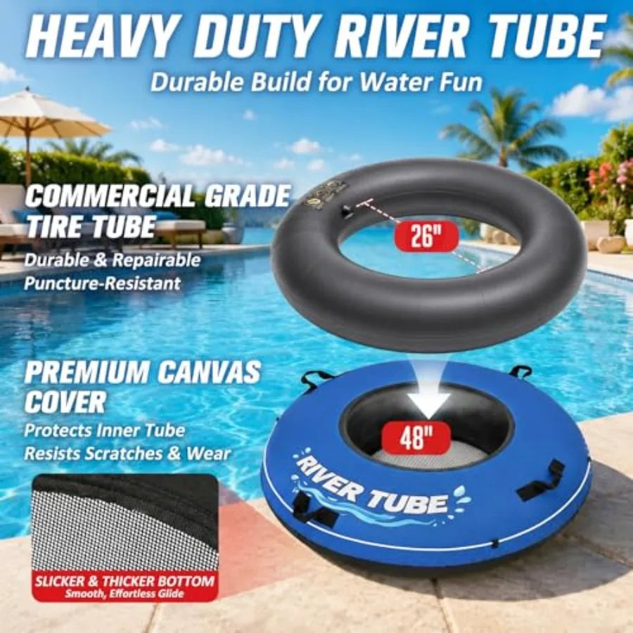 River Tube 48'' Heavy Duty Rubber River Float Tube for adults lake pool floating rubber material black color commercial grade i