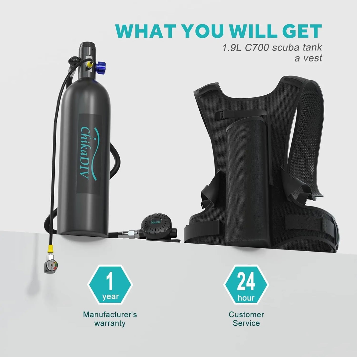Portable Diving Kit for Adults - 1.9L Mini Scuba Tank Pony Bottle, Underwater Entertainment, Emergency Rescue Lung