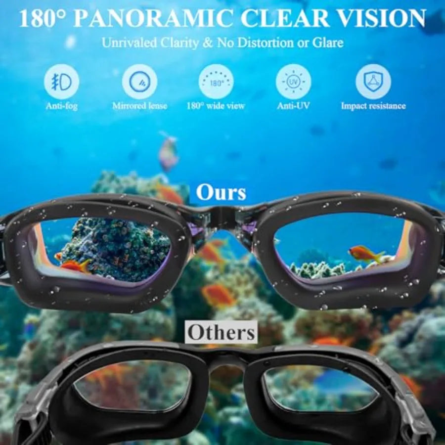Swim Goggles, Swimming Goggles No Leaking Anti Fog UV Full Protection with Nose Clip Earplugs, Swim Pool Goggles for Adult Men