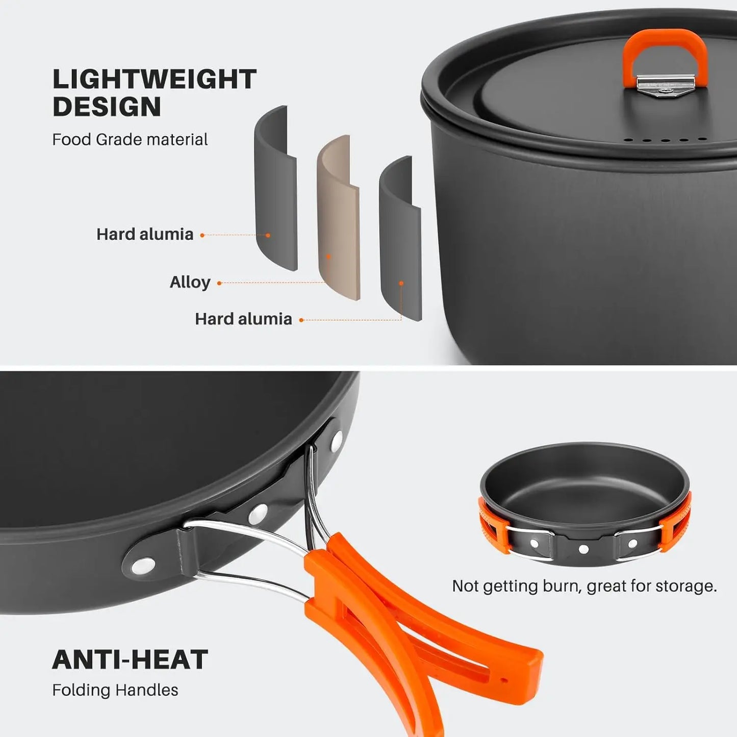 Camping Cookware Set 15pcs Non-Stick Lightweight Pots and Pans with Kettle for Backpacking Outdoor Cooking Picnic