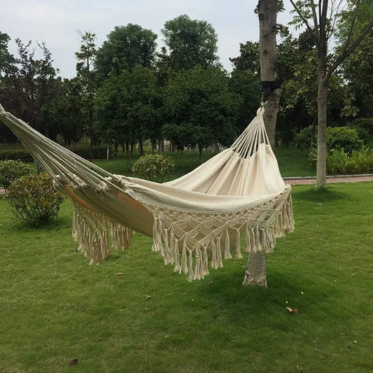 Handmade Cotton Woven Balcony Hammock Hanging Rope Chair Porch Swing,  for Backyard Patio Garden Outdoor and Indoor