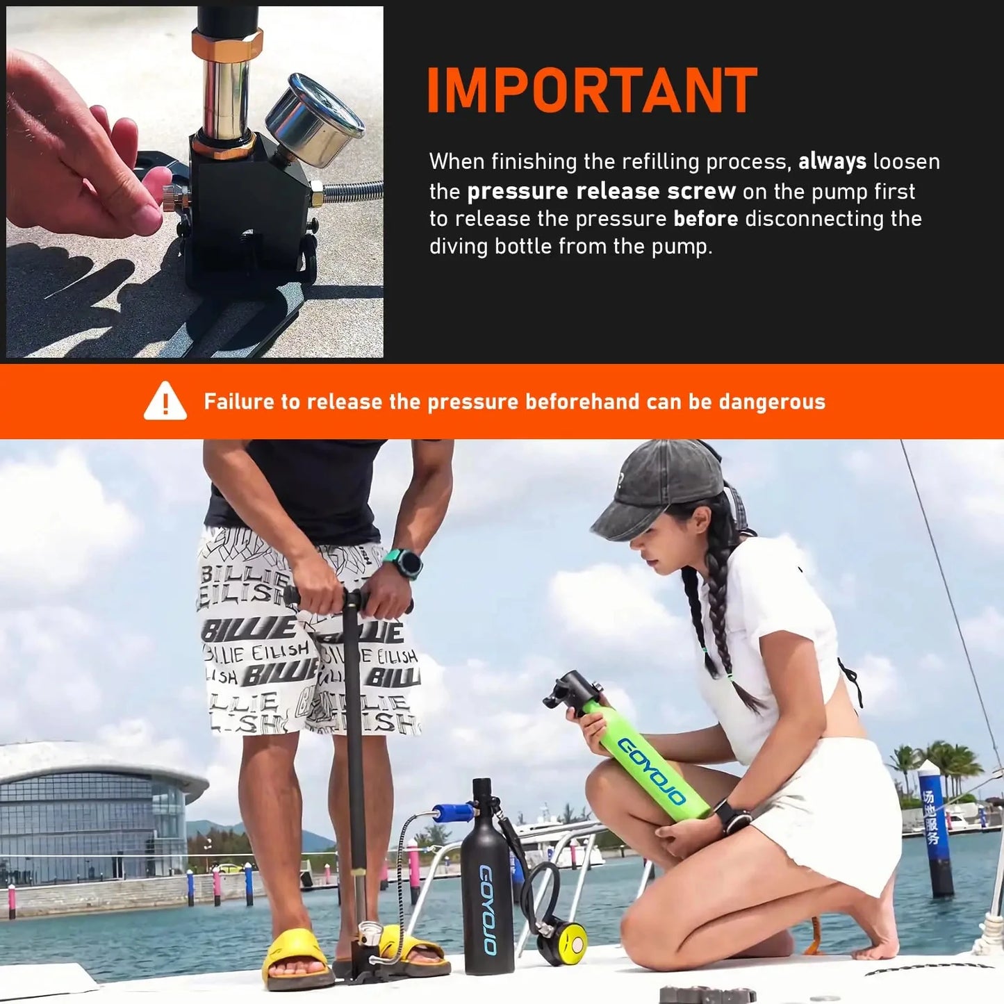 GOYOJO Mini Scuba Tank 0.5L with Hand Pump, Portable Diving Tank Up to 12 Minutes Breathe, Lung Tank Kits with 3000 PSI Max Pressure for Underwater Breathing Training Reusable Pony Bottle