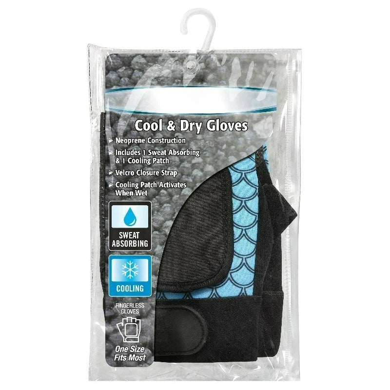 Cool & Dry Fingerless Fishing Gloves, Blue and Black, Unisex, One Size, 1-Pair