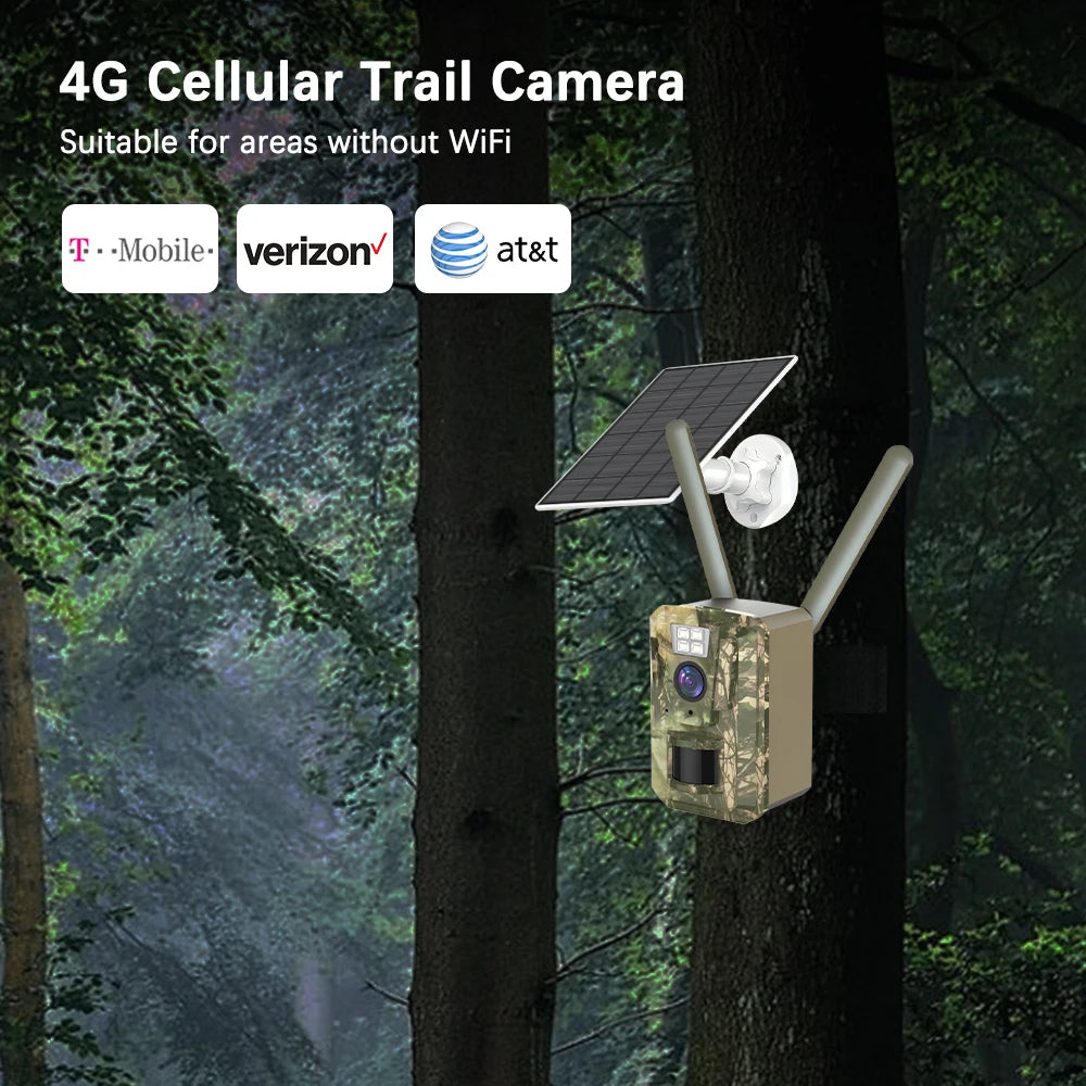 SZSINOCAM US 4G Cellular 3MP 2K Battery Solar PIR Motion Activated Wildlife Hunting Trail Camera IP66 Outdoor Night Vision