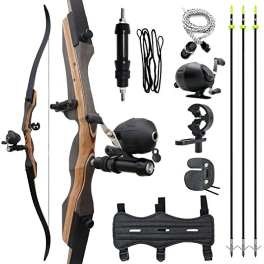 62 Hunting Recurve Bow Archery Set for Adults 25-50lbs Right Hand with 3pcs Bow Fishing Arrows in Black and Yellow