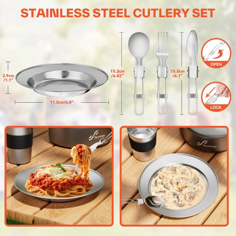 18-Piece Non-Stick Camping Cookware Set, Lightweight Pots & Pan with Kettle, Stainless Steel Cups, Plates & Utensils for Outdoor Cooking, Hiking, Picnic