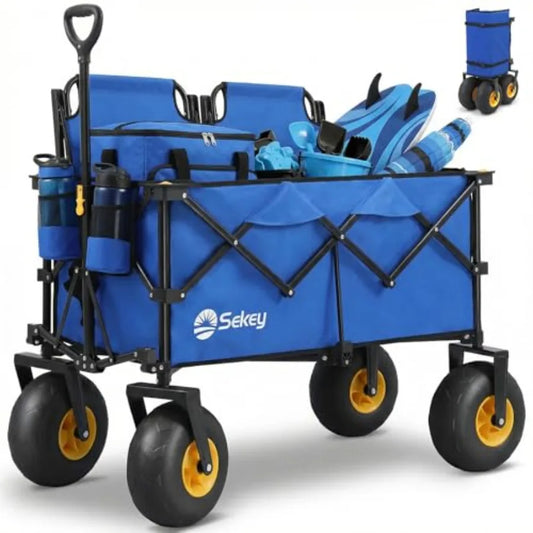 Heavy Duty Beach Wagon with 9 Sand-Proof All-Terrain Wheels 600lb Capacity 200L Oversized Foldable Cart for Sand Camping Grocer