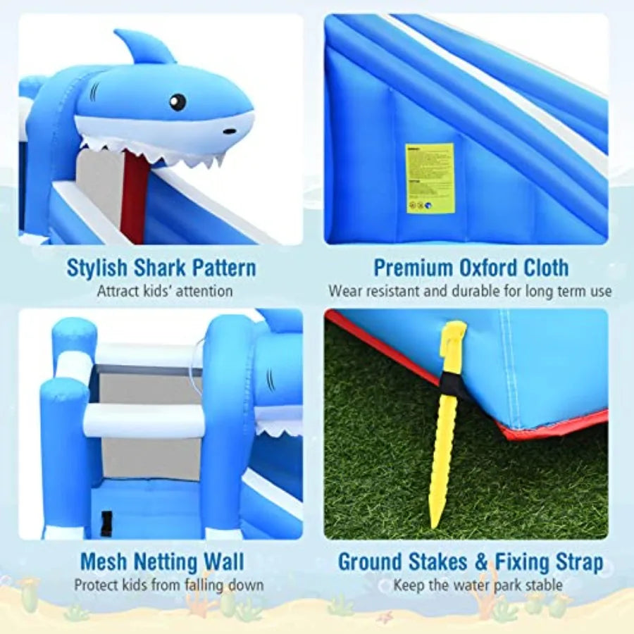 Inflatable Water Slide Shark Theme Blow Up Water Park Bounce House for Backyard Climbing Wall Indoor Outdoor Waterslides Inflat