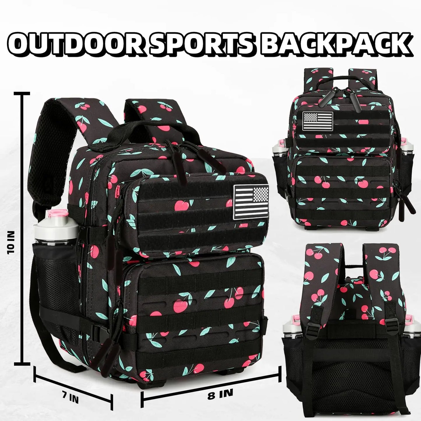 9L Cherry Print Tactical Backpack For Adults Hiking Fitness Small Utility Bag