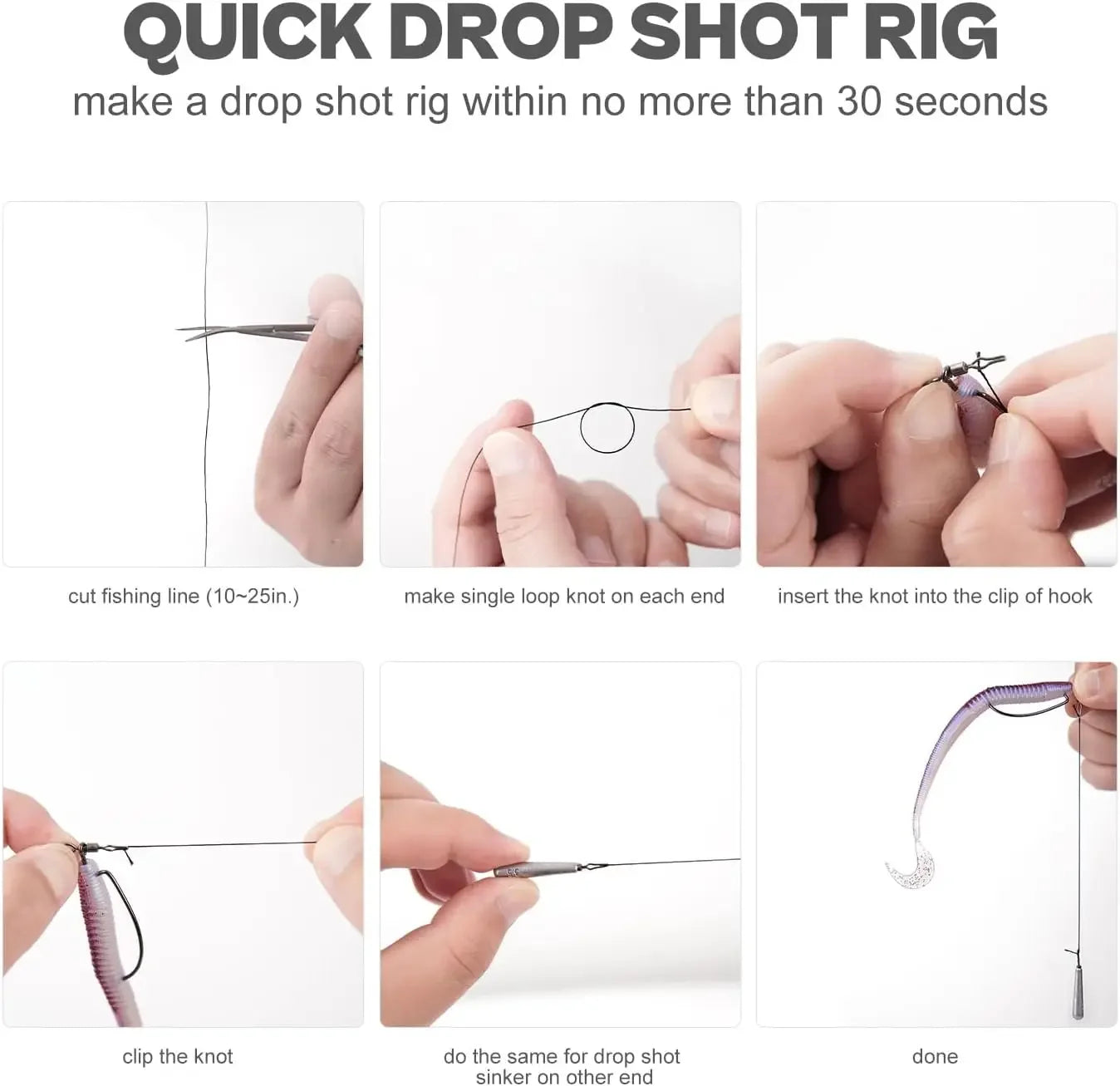 30PCS Swivel Drop Shot Hooks - Quick-Clip Design for Bass Fishing, Sizes #2 to 4/0