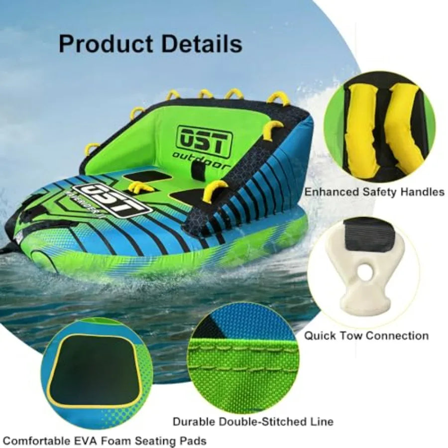 2-4 Person Towable Tubes for Boating Sofa Style Boat Tube Water Sports Inflatable Towables Tubes for Boats to Pull Dual Tow Poi