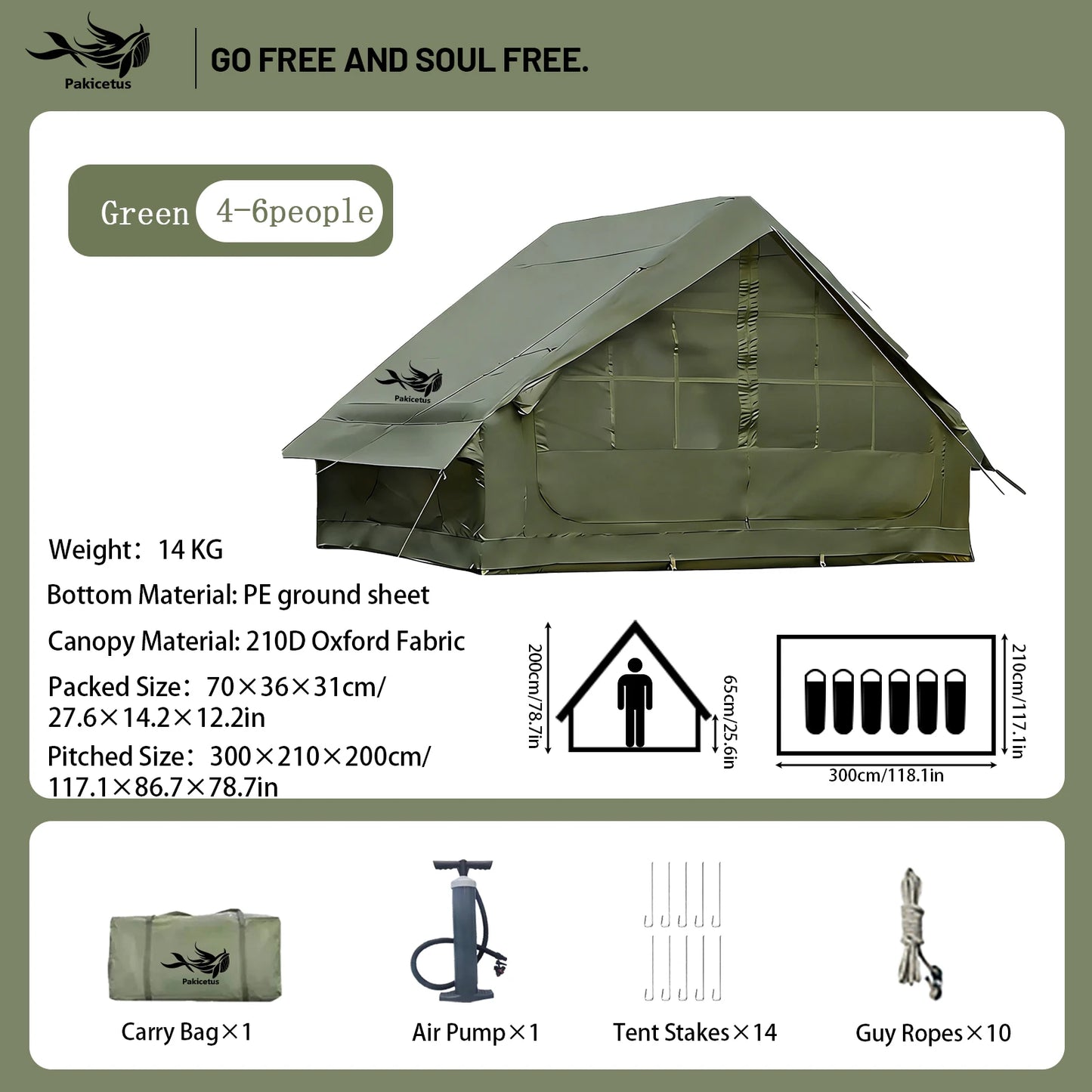 PAKICETUS Hunting Visualization Inflatable Camping Tent Glamping With Skylight Easy Setup Portable Tent With Storage Bag For 4-6 Person Family Outdoor Travel Party