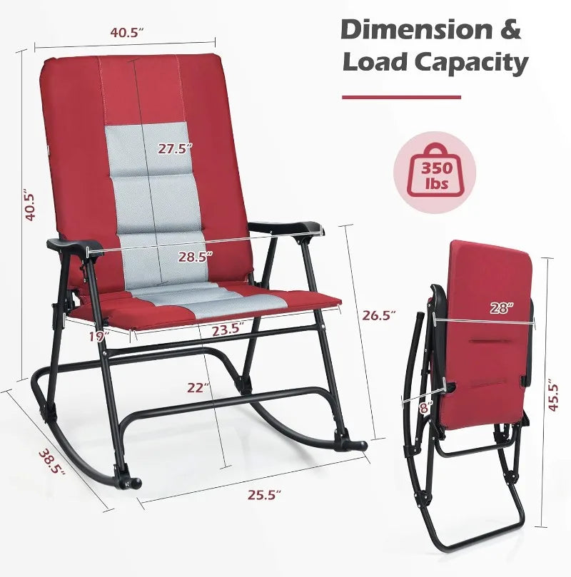 DORTALA Foldable Rocking Chair, Oversized Camping Rocking Chair w/High Back, Padded Folding Lawn Chair, Support 350 lbs,Portable