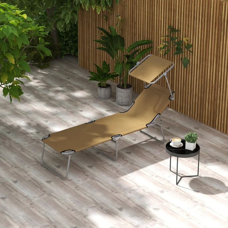 Outsunny Adjustable Folding Lounge Chair with Sun Shade for Beach Camping Backyard Use